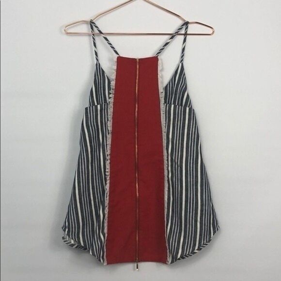 Once Was Striped Zipper Back Fringe Camisole Top (255) - Picture 5 of 9